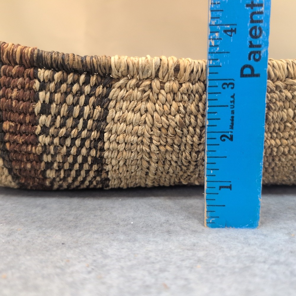 Ethiopian Handwoven Basket Boat Shaped Natural Fiber Striped Brown Tan - Picture 10 of 10